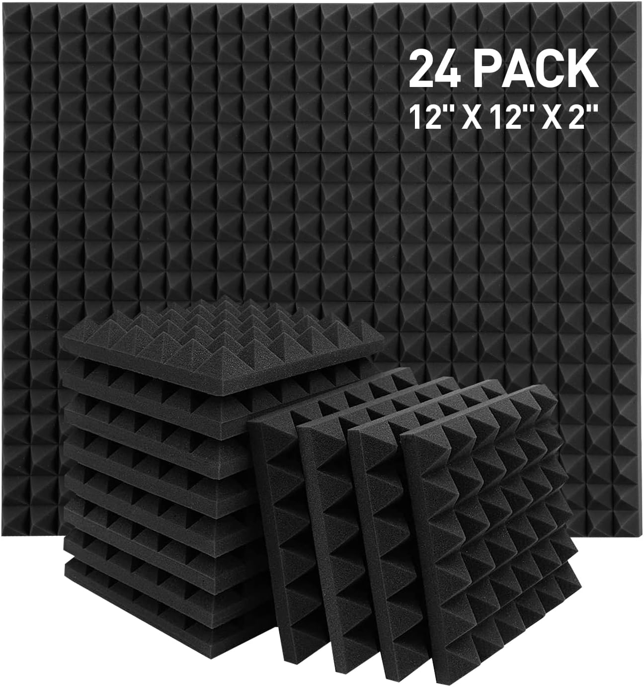 HERTBER 24 Pack Acoustic Panels, 12 x 12 x 2 Inches Sound Proof Foam Panels for Walls, Acoustic Foam Panels, Soundproof Wall Panels, Flame Retardant Sound Panels