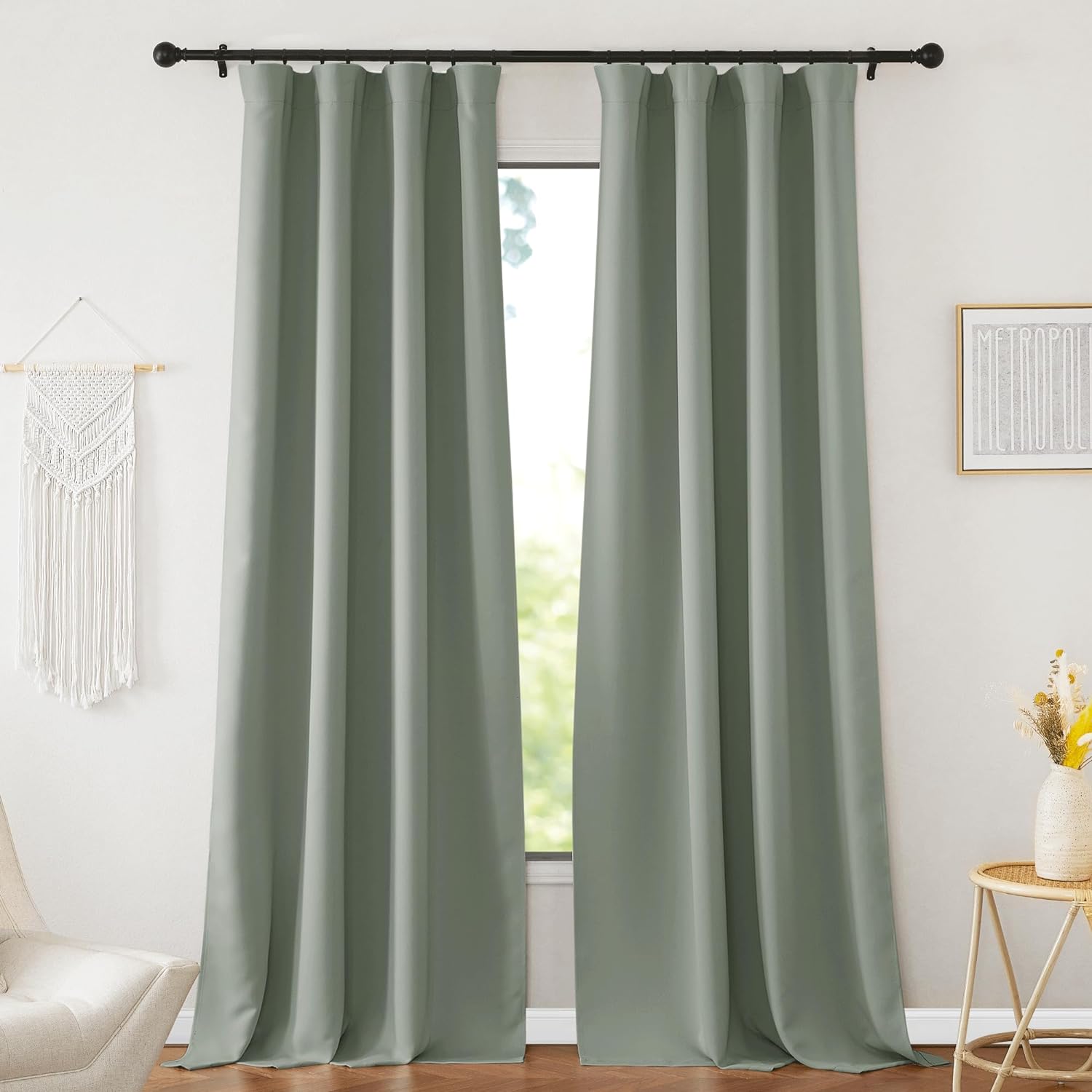 nicetown sage green blackout curtains 95 inches long 2 panels pinch pleated thermal curtain sound proof thick window dra
