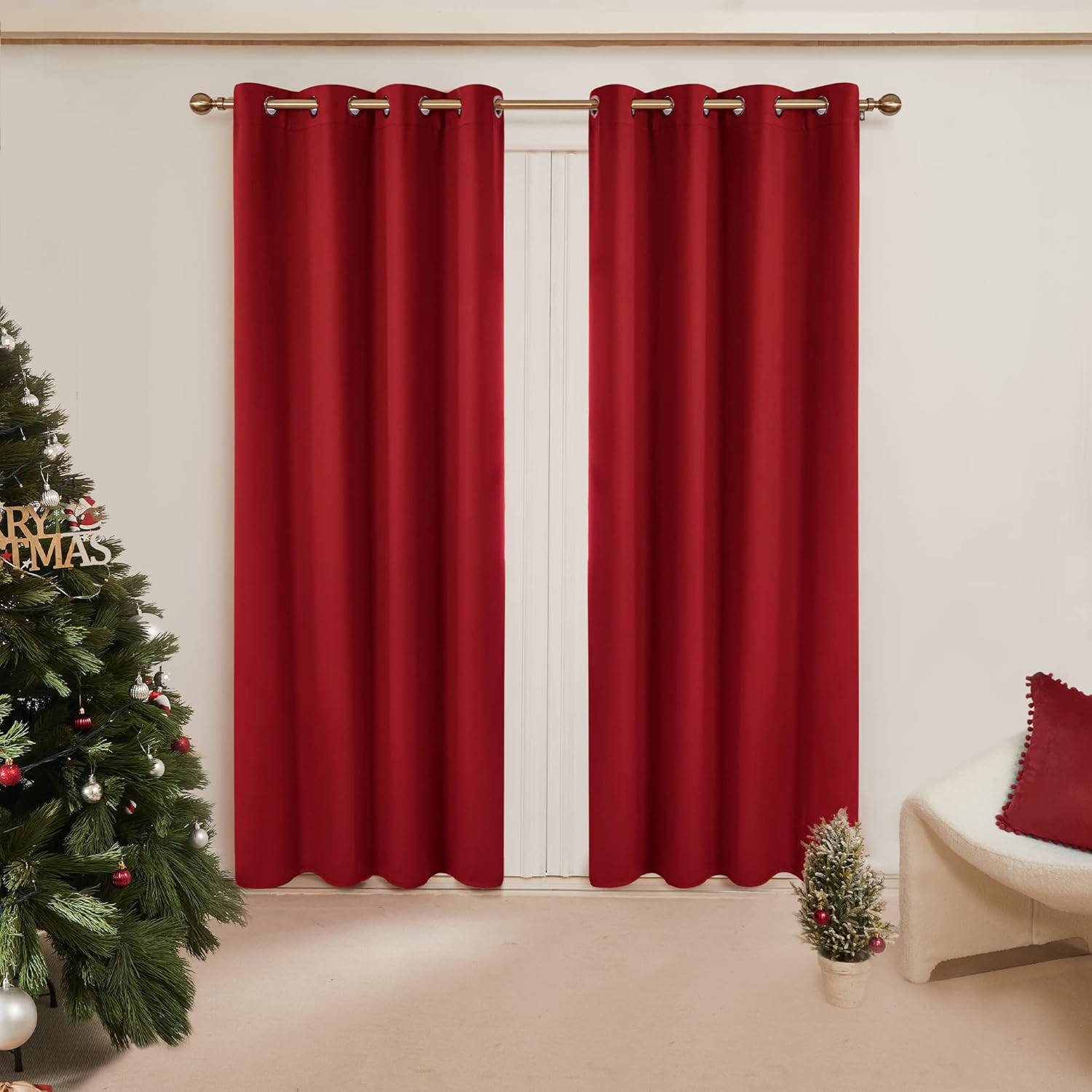 Deconovo Long Curtains, Red Blackout Drapes 108 Inch Length, Thermal Curtains, Soundproof Window Treatments (True Red, 52Wx108L Inch, Set of 2)