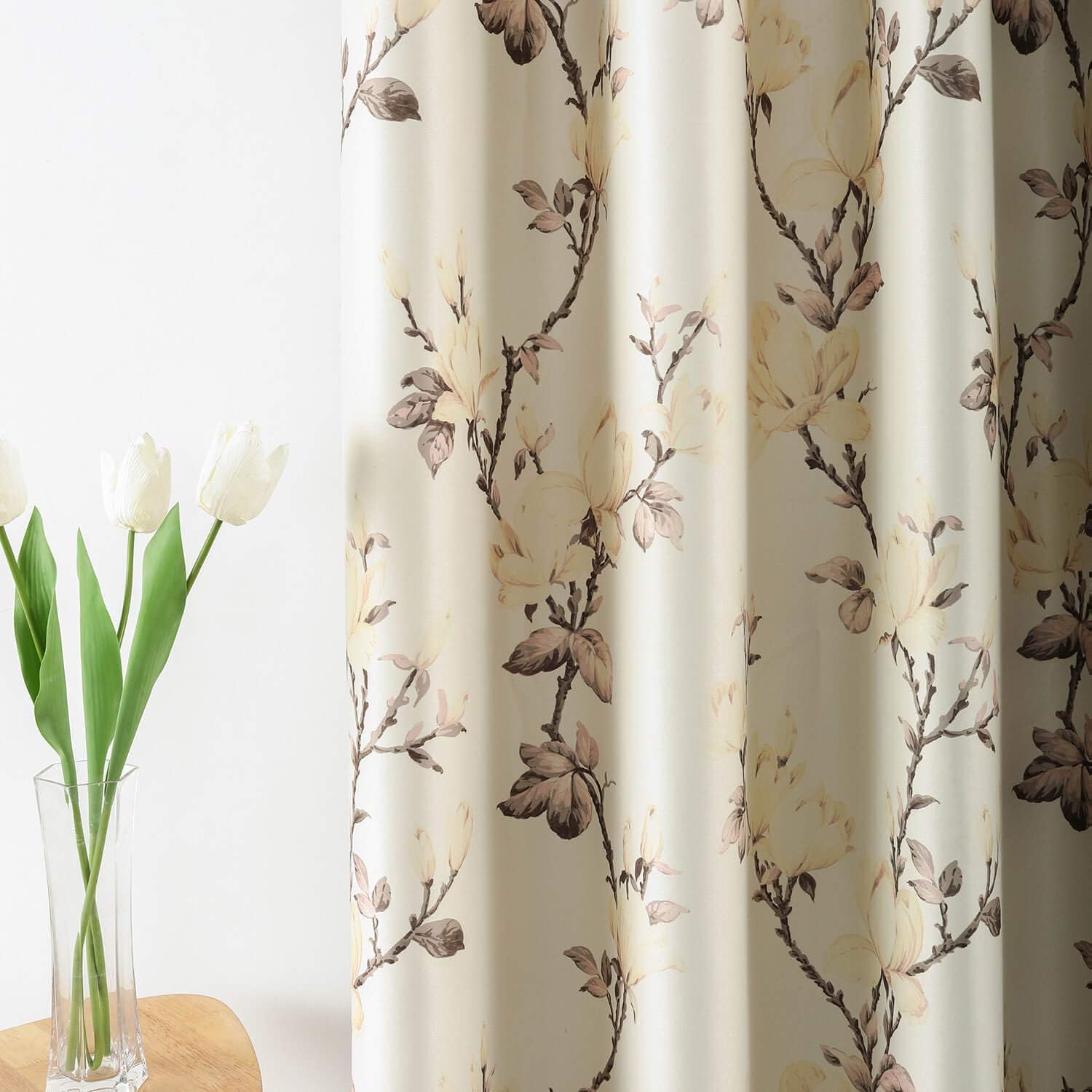 VOGOL Flower Blackout Curtains for Bedroom 2 Panels, Grommet Thermal Insulated Room Darkening Curtains for Living Room Patio Door, 52 x 63 Inch